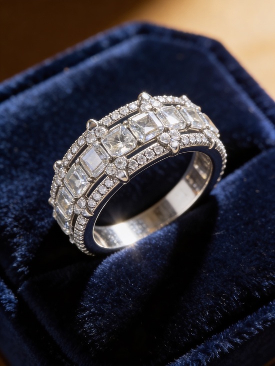 Judith Ripka Jewelry - Judith Ripka Silver Crystal Band Ring with Square-Cut Stones - Women's Jewelry